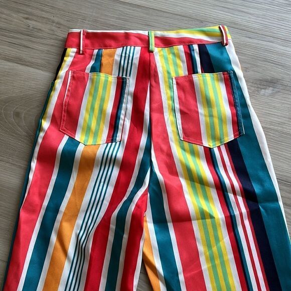 NWT Rainbow Y2k Pants High Waist Bootcut Leg Pants Streetwear Retro Size Small - Picture 3 of 7